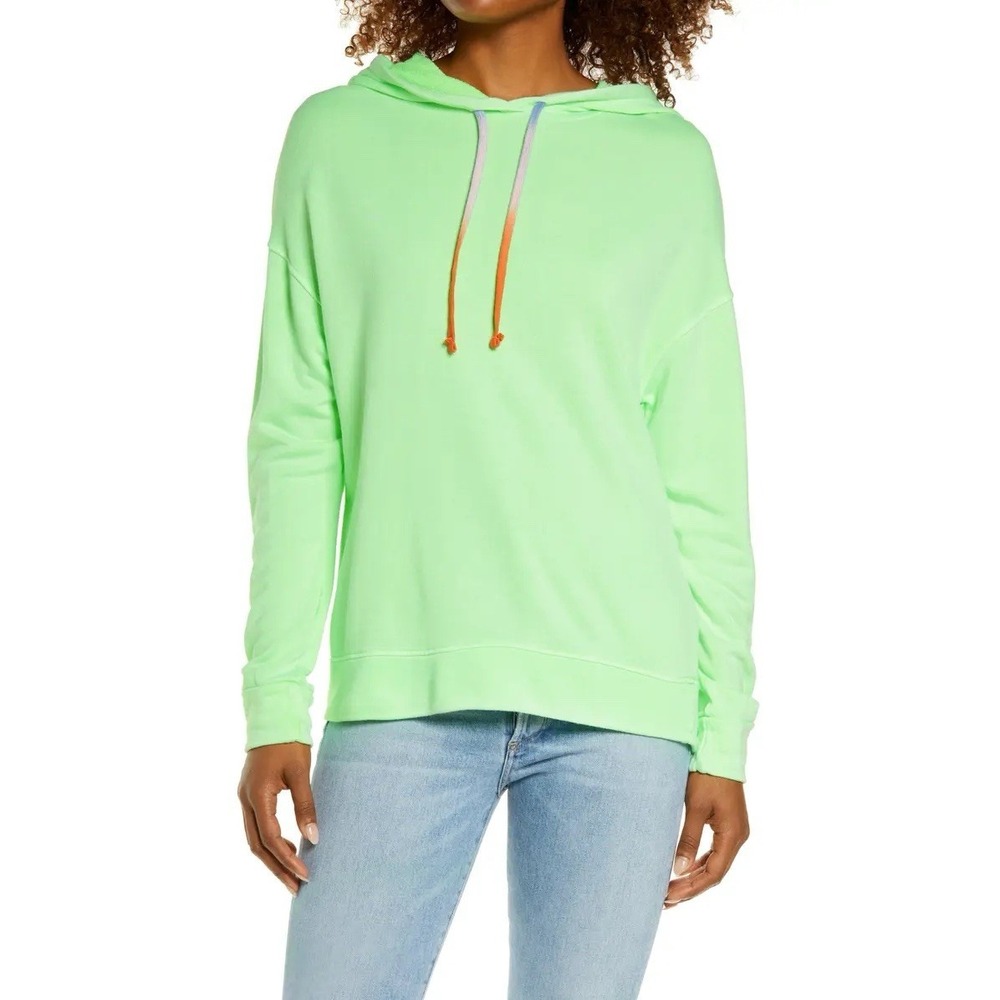Sundry Cotton Blend Hoodie In Neon Poplime Green With Ombré Drawstrings Size S‎